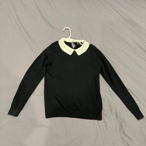 J Crew Black Sweater Lace Collar